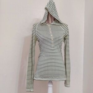 J. Crew Green Striped Hoodie Pullover Long Sleeve Top XS